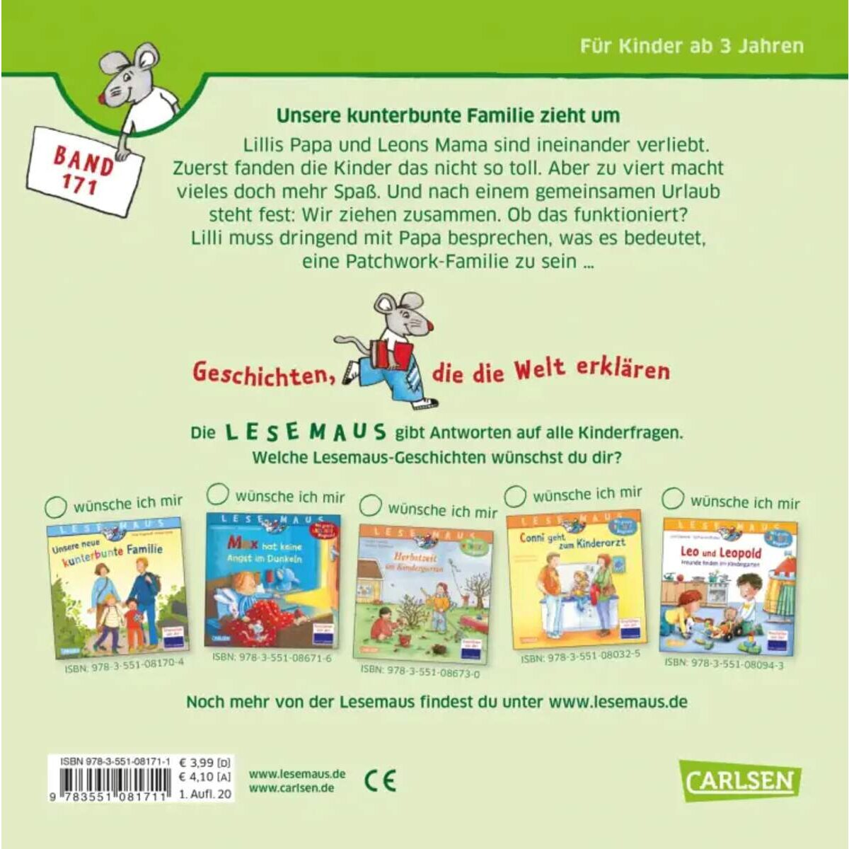 Carlsen Verlag LESEMAUS 171: Unsere kunterbunte Familie zieht um