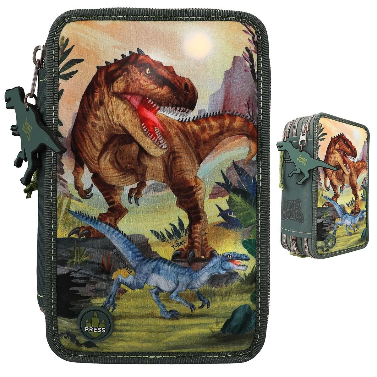 Depesche Dino World 3 Fach Federtasche LED Landschaft