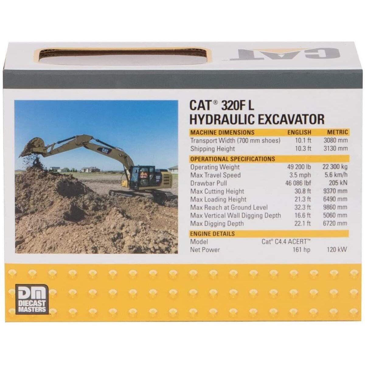 Diecast Masters 85606 - Caterpillar Kettenbagger 320F L, detailgetreues CAT Baufahrzeug in Displayfenster-Box, Maßstab 1:64, ca. 14 x 5 x 7,8 cm, ab 8 Jahren, für Sammler und als Geschenk geeignet