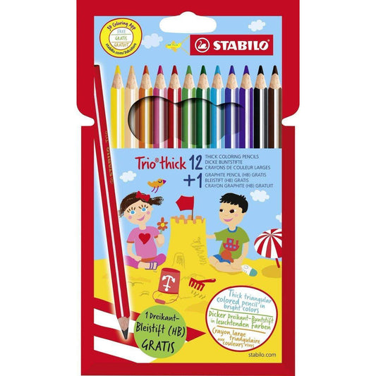 Dreikant-Buntstift - STABILO Trio dick kurz - 12er Pack - mit 12 verschiedenen Farben