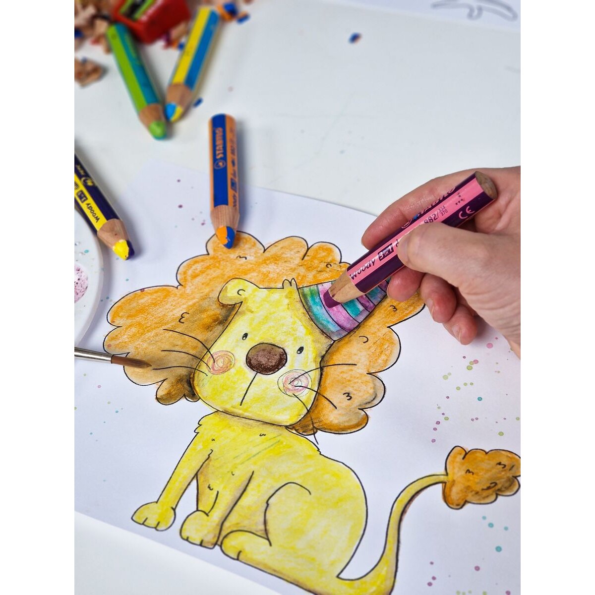 Duo Buntstift, Wasserfarbe & Wachsmalkreide - STABILO woody 3 in 1 duo - zweifarbige Mine - Einzelstift - gelb/violett