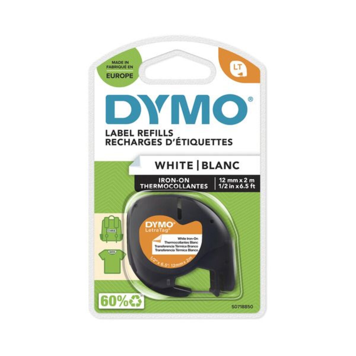 Dymo LetraTag Band aufbügelbar schwarz auf weiss, 12mm x 2 m