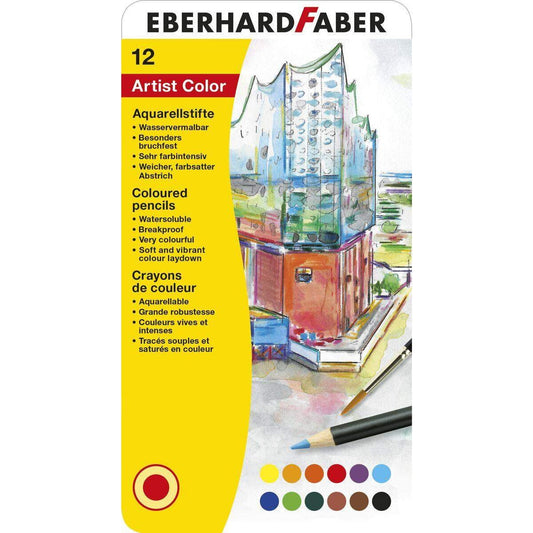 Eberhard Faber Aquarellfarbstift 12er, inklusive Blechetui und Pinsel