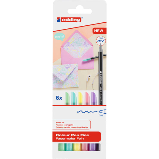 edding 1200 Fasermaler colourpen pastell, 1mm, 6er Set, sortiert