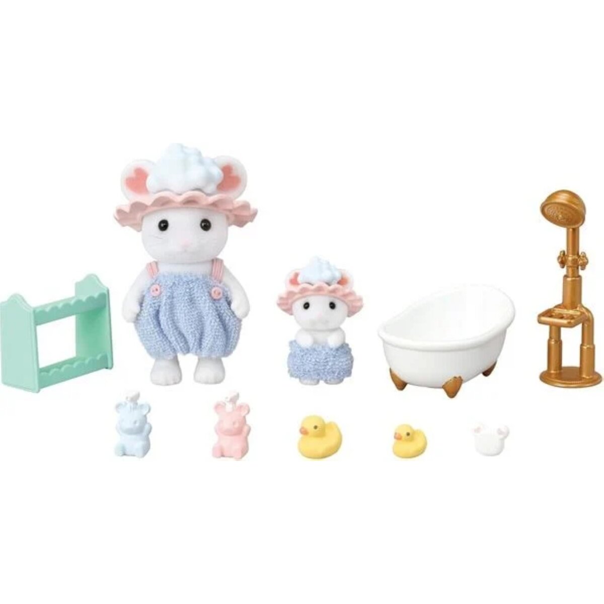 Epoch Sylvanian Families 5805 - Bath Time Bubble Siblings, Marshmallow Mäuse Badespaß Spielset