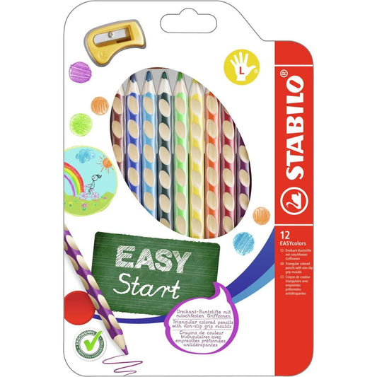 Ergonomischer Buntstift für Linkshänder - STABILO EASYcolors - 12er Pack mit Spitzer - mit 12 verschiedenen Farben