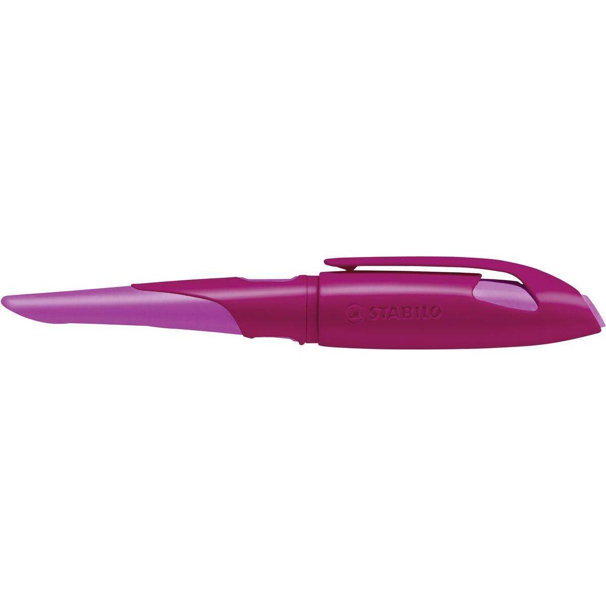 Ergonomischer Schulfüller für Linkshänder mit Anfänger-Feder A - STABILO EASYbirdy in beere/pink - Einzelstift - inklusive Patrone - Schreibfarbe blau (löschbar)