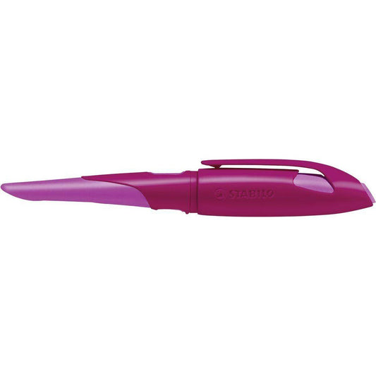 Ergonomischer Schulfüller für Linkshänder mit Anfänger-Feder A - STABILO EASYbirdy in beere/pink - Einzelstift - inklusive Patrone - Schreibfarbe blau (löschbar)