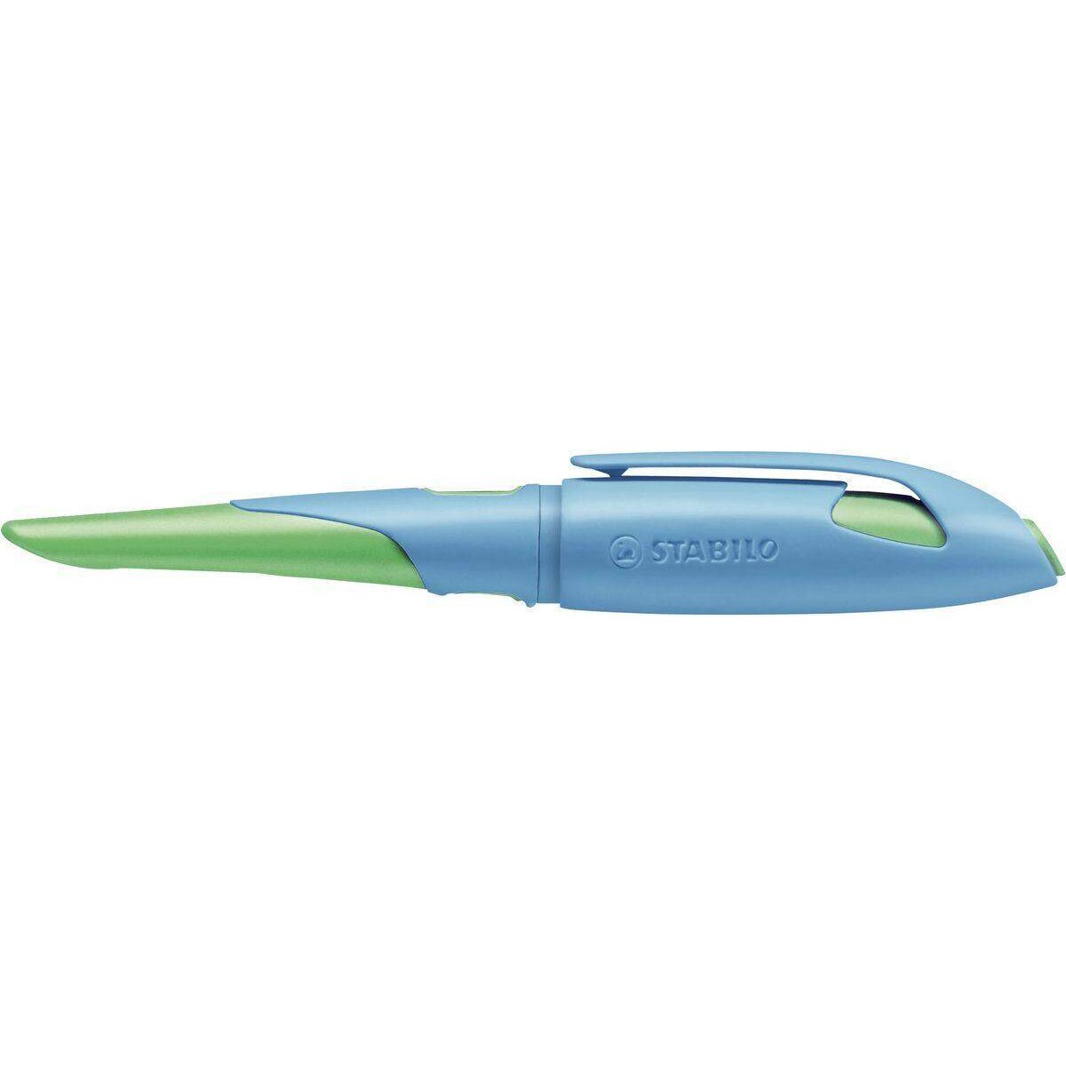 Ergonomischer Schulfüller für Linkshänder mit Standard-Feder M - STABILO EASYbirdy in himmelblau/grasgrün - Einzelstift - inklusive Patrone - Schreibfarbe blau (löschbar)