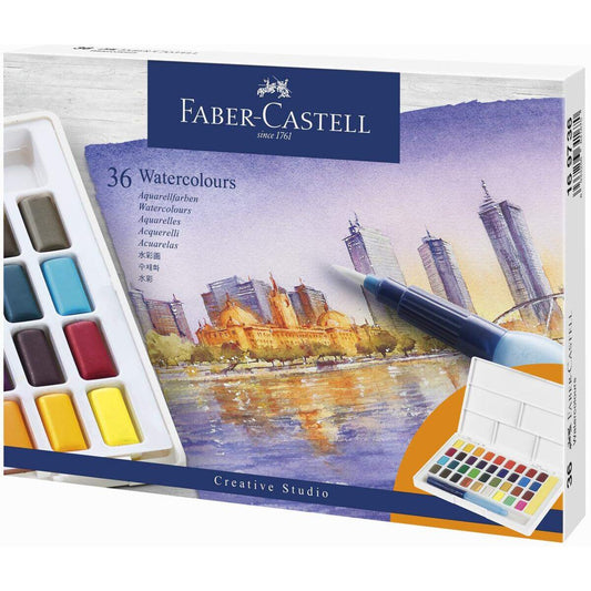 Faber-Castell Aquarellfarben in Näpfchen, 36er Etui inkl. Wassertankpinsel