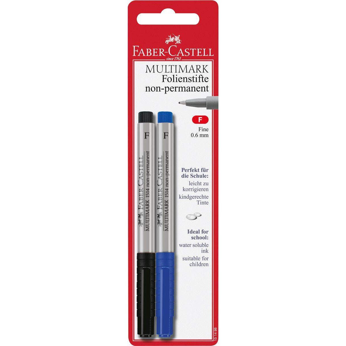 Faber-Castell Marker MULTIMARK non-permanent F, 2er Set, blau und schwarz