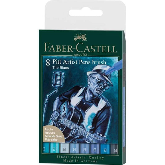 Faber-Castell Pitt Artist Pen Brush Tuschestift, 8er Etui,The Blues