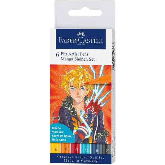 Faber-Castell Tuschestift Pitt Artist Pen Manga Shônen, mit Pinselspitze 6er Etui