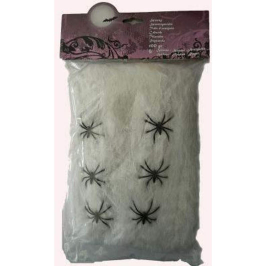 Festartikel Müller Deko Spinnennetz ca. 100g weiss mit  6 Spinnen