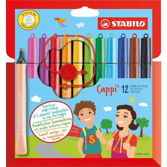 Filzstift mit Kappenring - STABILO Cappi - 12er Pack - mit 12 verschiedenen Farben