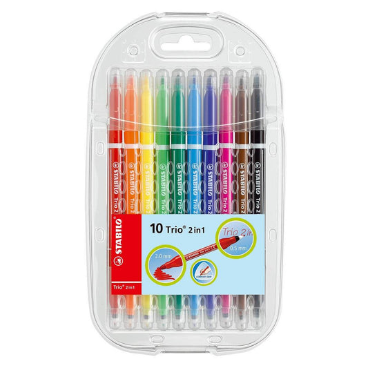 Filzstift und Fineliner in einem - STABILO Trio 2 in 1 - 10er Pack mit 10 verschiedenen Farben