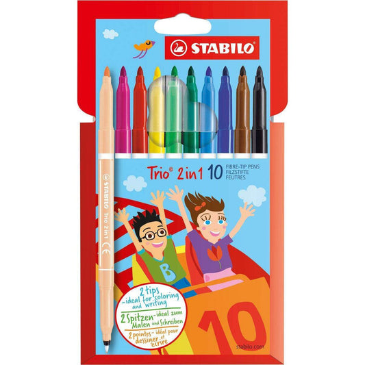 Filzstift und Fineliner in einem - STABILO Trio 2 in 1 - 10er Pack mit 10 verschiedenen Farben