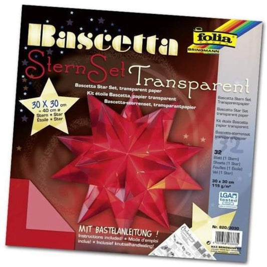 Folia Bascetta-Stern Bastelset, Transparentpapier 115g/m², rot 30 x 30cm