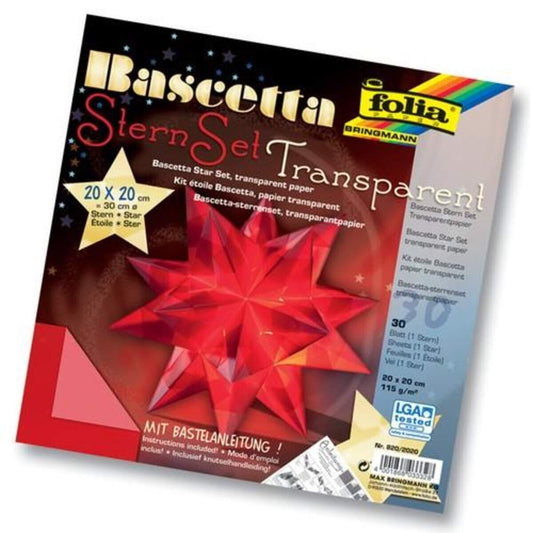 Folia Bascetta-Stern Bastelset, Transparentpapier 115g/m², rot 20 x 20cm
