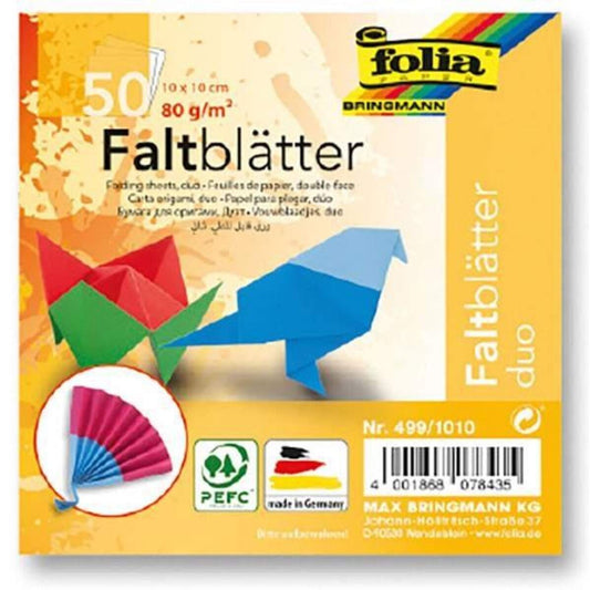 Folia Faltblätter Duocolor 80g/m², 10x10cm, 50 Blatt, 10 Farben sortiert