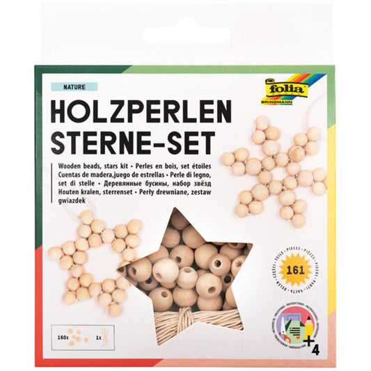 Folia Holzperlen Sterne Set Nature, 161 Teile