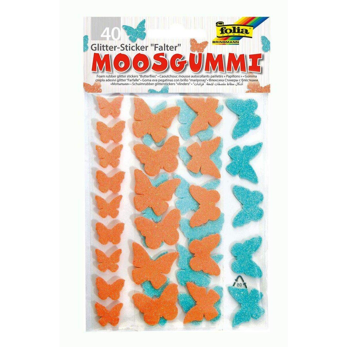 Folia Moosgummi Glitter-Sticker Schmetterlinge 40 Stück