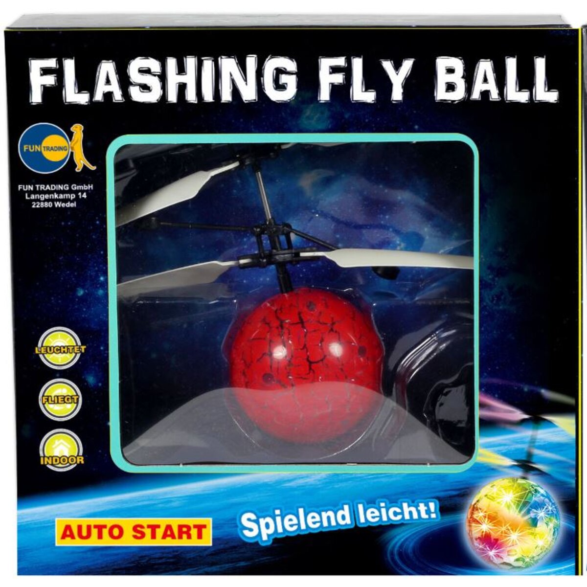 Fun Trading Flashing Fly Ball, rot oder grün, 1 Stück, 2-fach sortiert