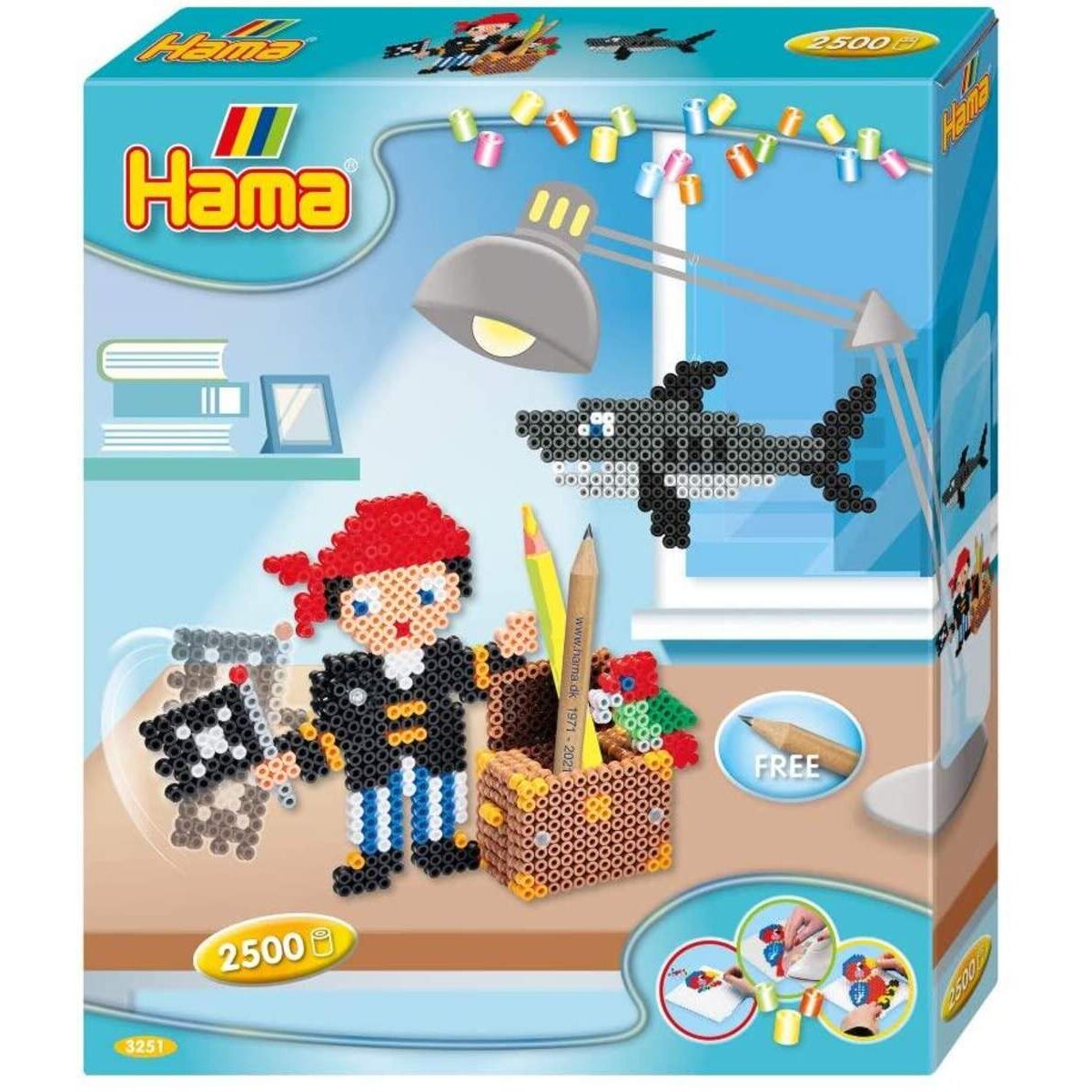 Hama Bügelperlen Geschenkset Piraten mit ca. 2.500 bunten Midi Bügelperlen mit Durchmesser 5 mm