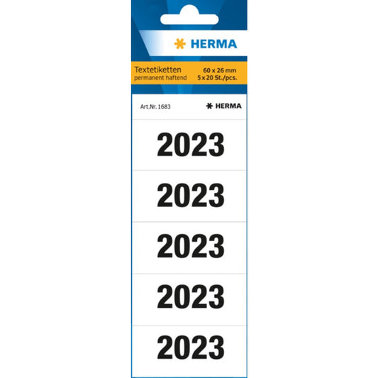 HERMA Jahreszahlen 2023 für Ordner, 60 x 26 mm, weiß, permanent haftend