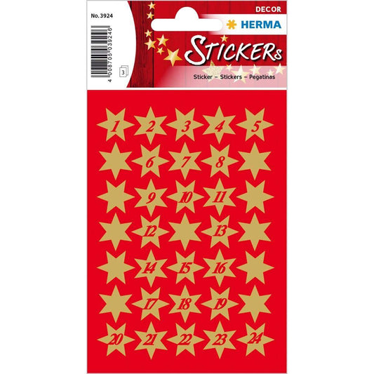 HERMA Weihnachts-Sticker Sterne, gold mit Ziffern