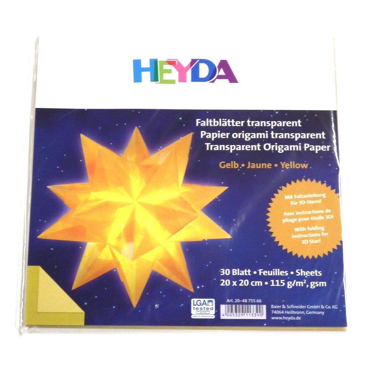 Heyda 4875566 Faltblätter, transparent gelb, 20 x 20 cm, 30 Blatt