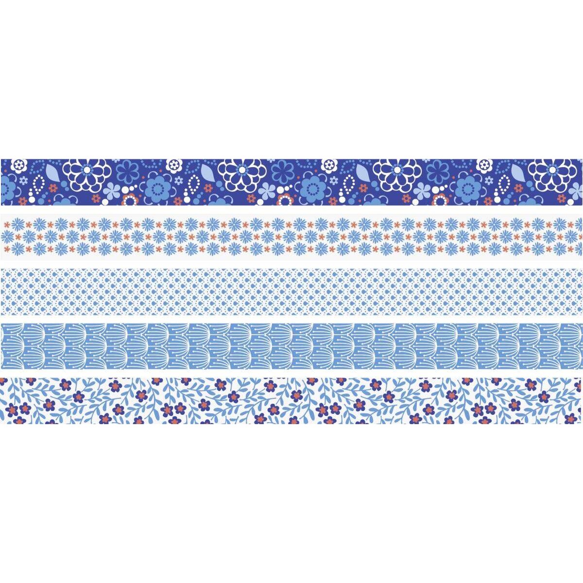 Heyda Deko Tape Blumen Mini, blau, 5 Rollen