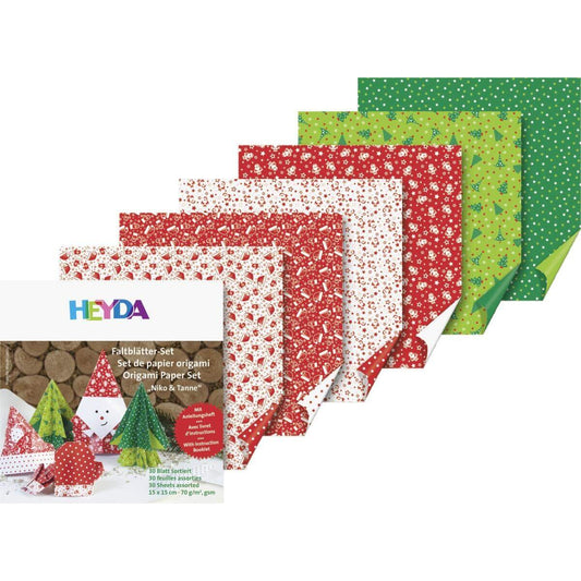 Heyda Faltpapier Nikolaus und Tannenbaum, ca. 15 x 15cm, 30 Blatt