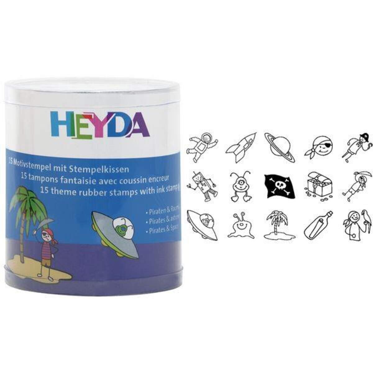 HEYDA Motivstempel-Set "Piraten & Raumfahrer", Runddose