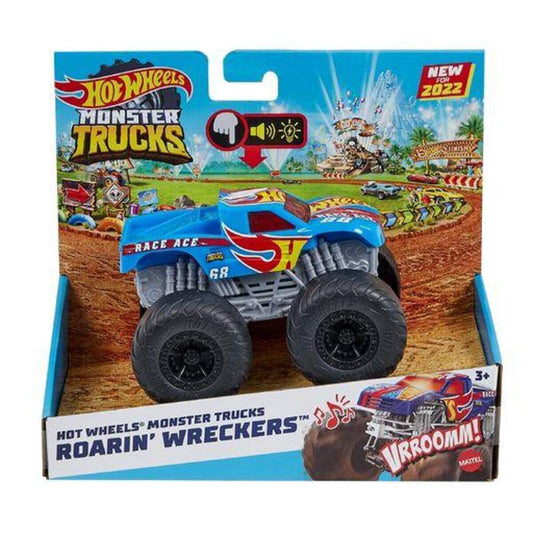 Hot Wheels Monster Trucks Roarin’ Wreckers mit Licht- und Geräuscheffekten, 1 Stück, 3-fach sortiert