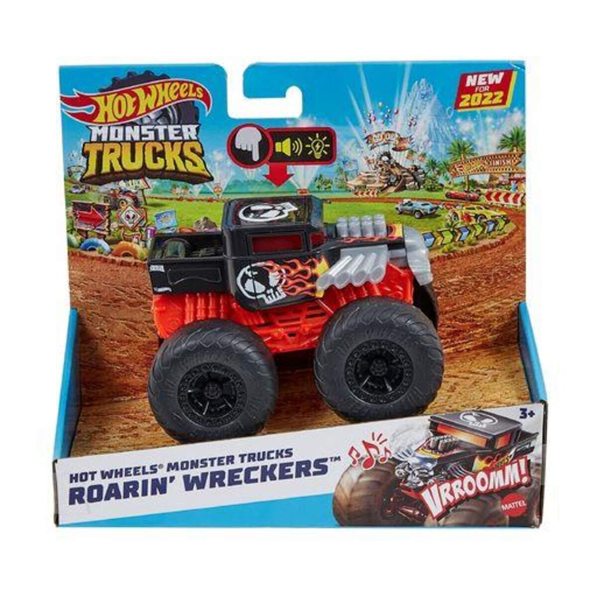 Hot Wheels Monster Trucks Roarin’ Wreckers mit Licht- und Geräuscheffekten, 1 Stück, 3-fach sortiert