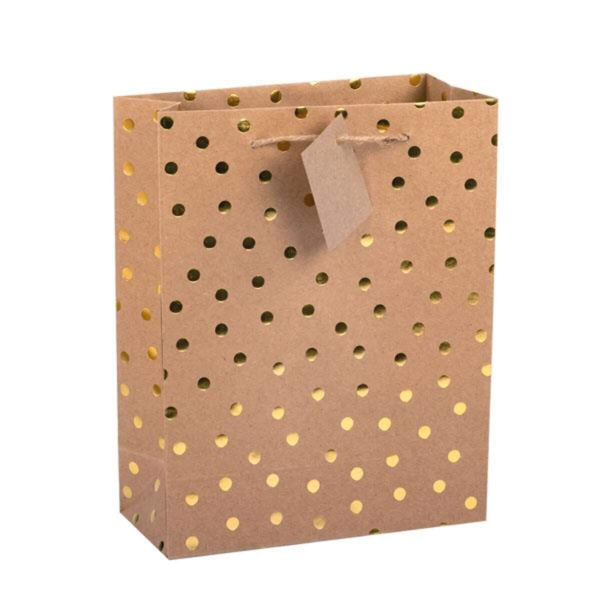 Idena Geschenktasche aus Kraftpapier Punkt gold, 80 x 180 x 230 mm