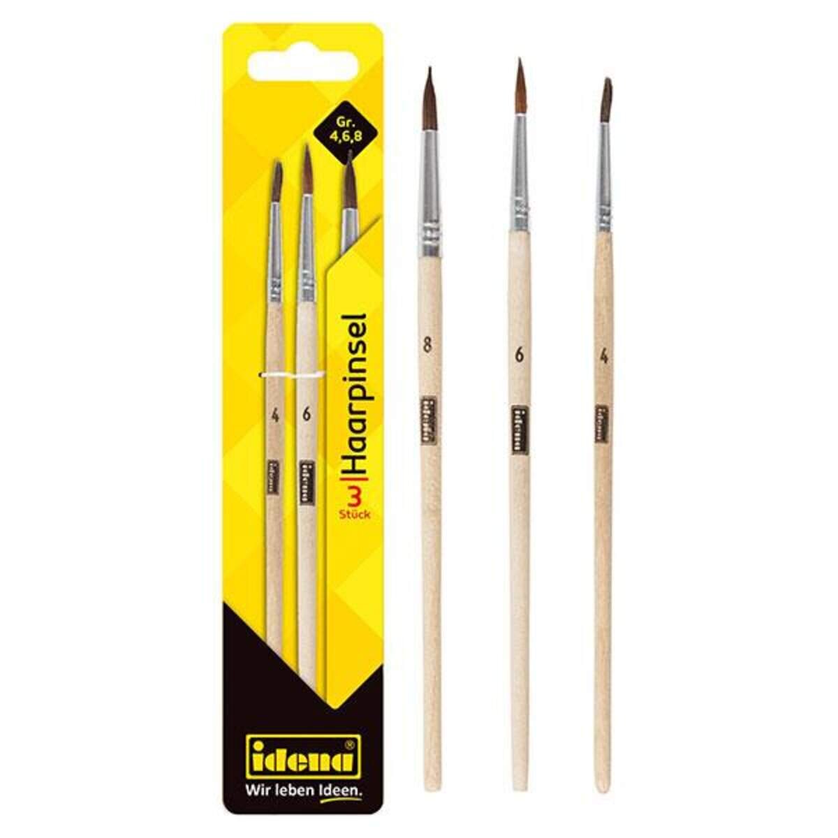 Idena Haarpinsel 3er Set in den Größen 4, 6 und 8