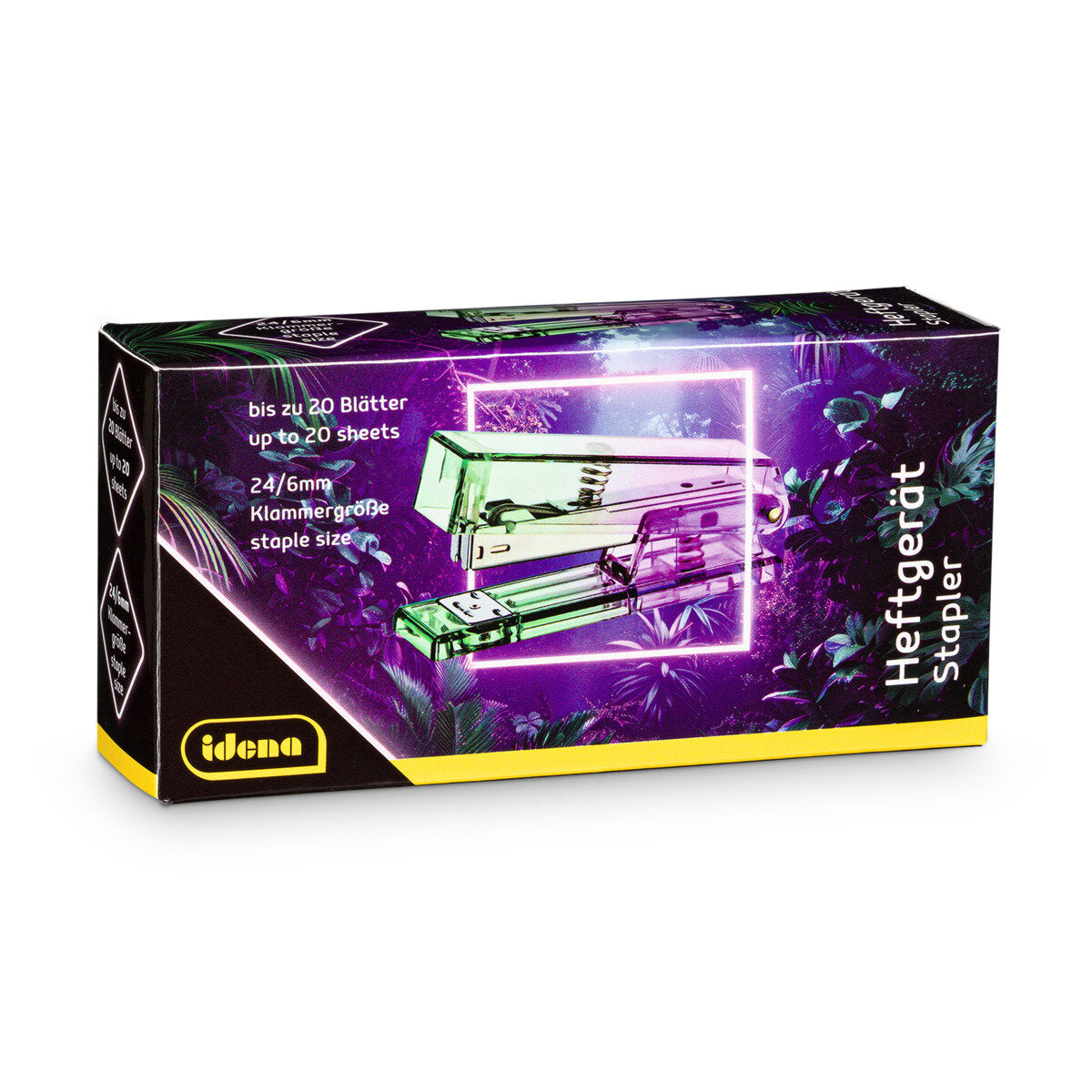 Idena Heftgerät Bicolor für Klammern 24/6 bis zu 20 Blätter lila grün 129 x 34 x 64 mm