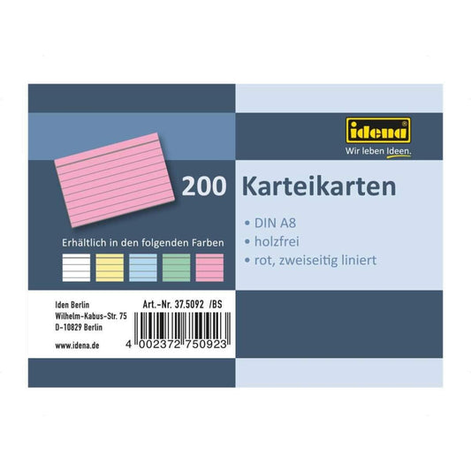 Idena Karteikarten A8 liniert Rot, 200 Stück