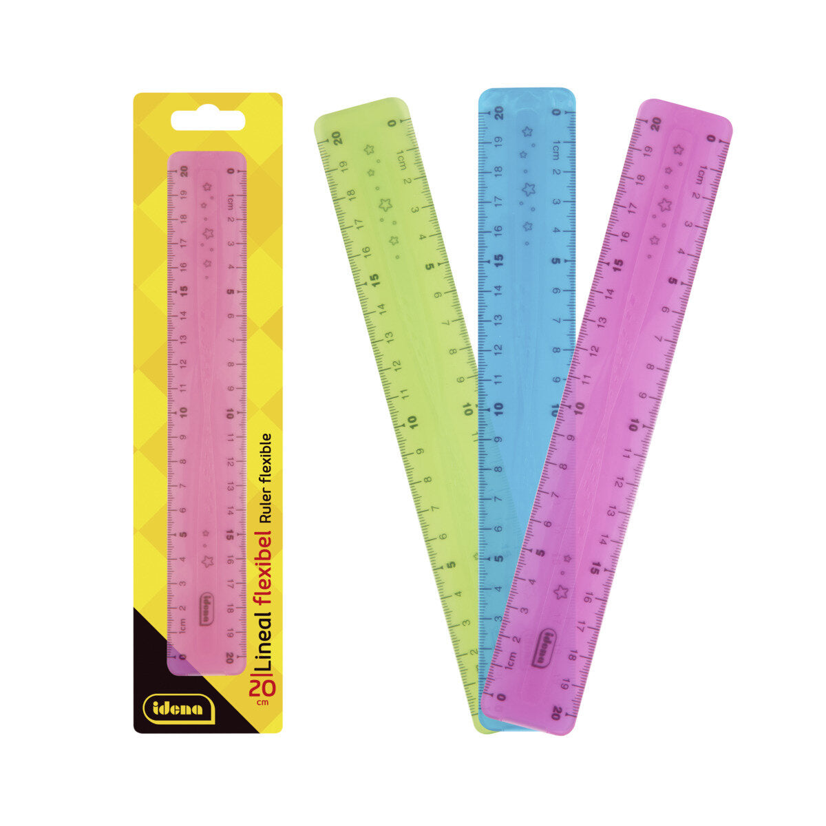 Idena Lineal PP flexibel 20 cm, 1 Stück, 3-fach sortiert