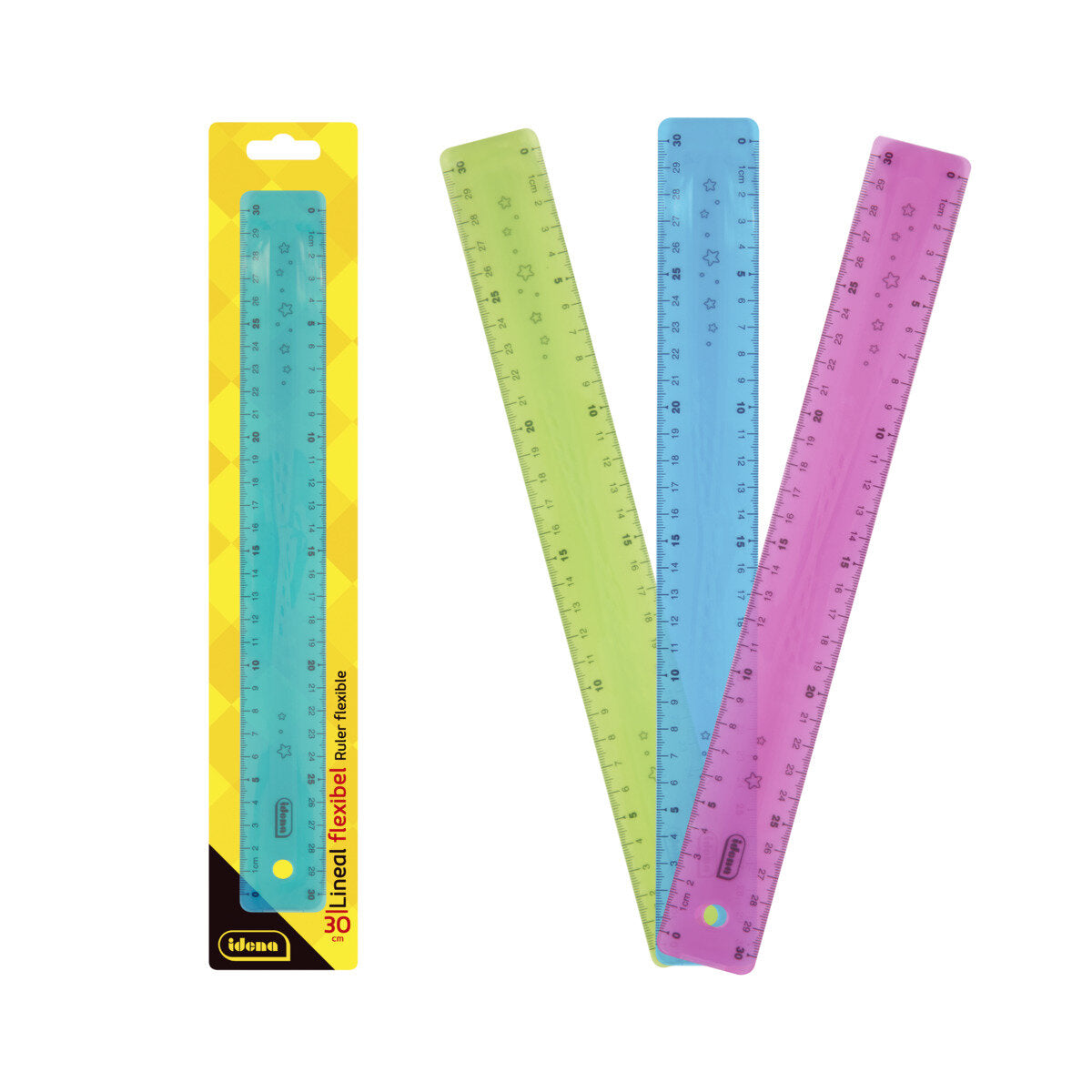 Idena Lineal PP flexibel 30 cm, 1 Stück, 3-fach sortiert