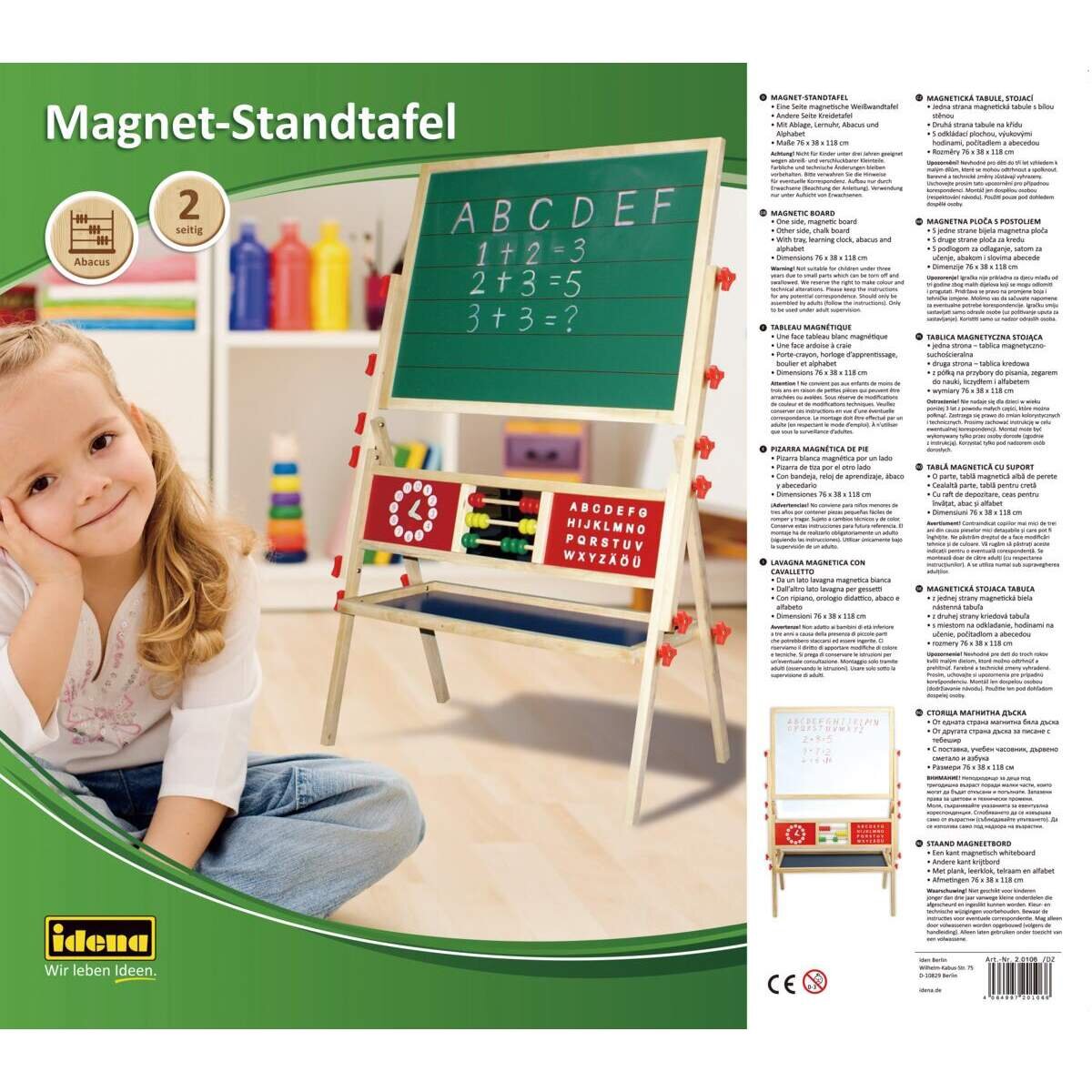 Idena Magnetstandtafel 76x38x118cm mit Ablage