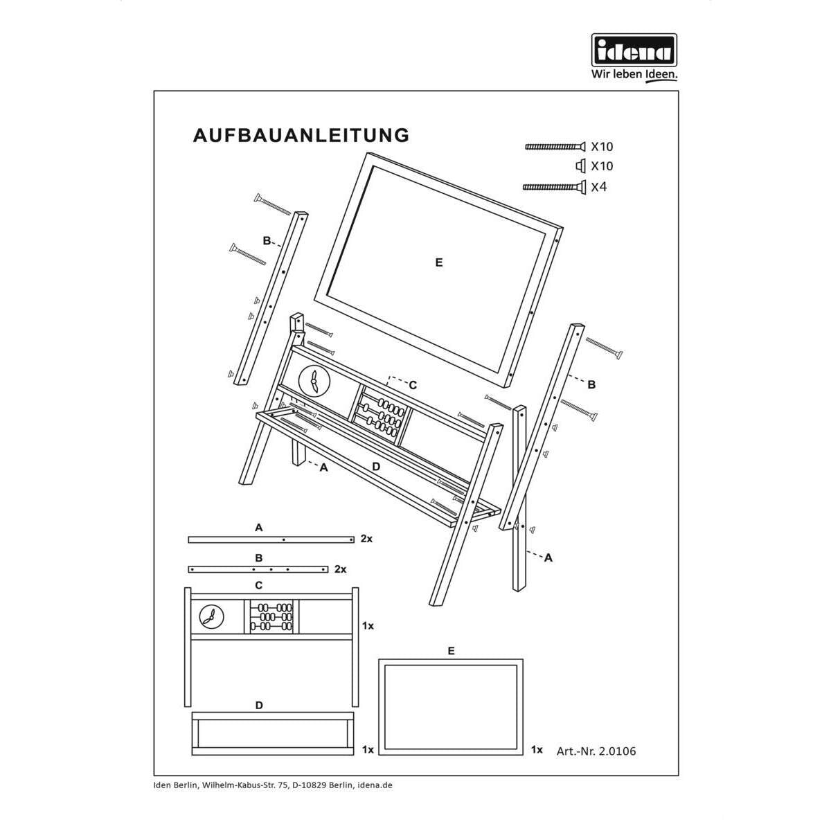 Idena Magnetstandtafel 76x38x118cm mit Ablage