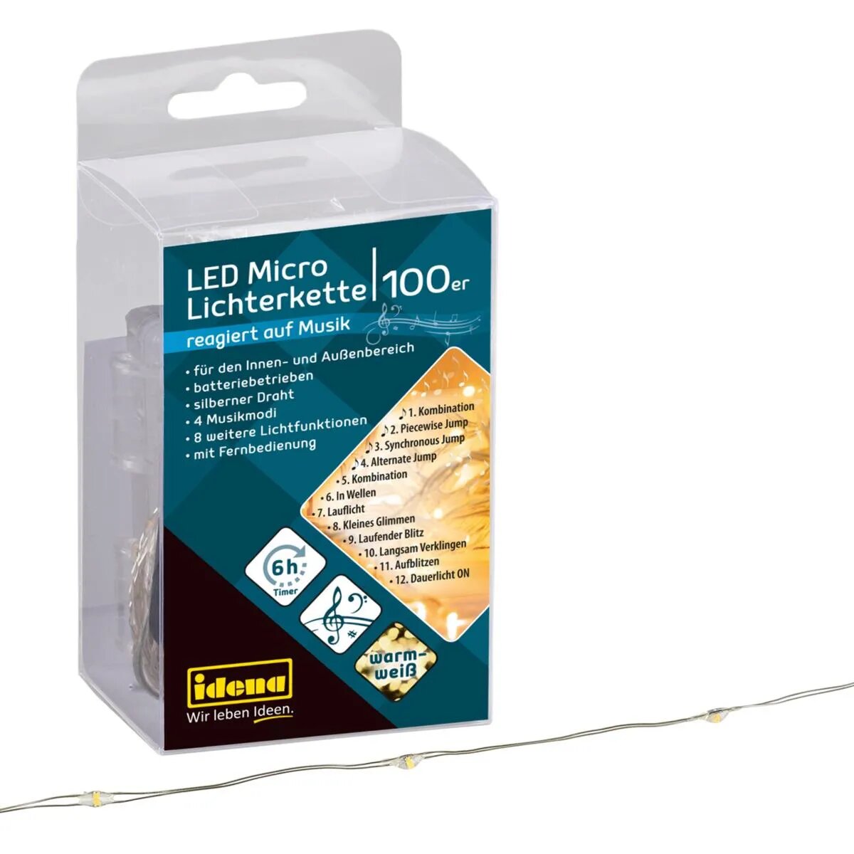 Idena Micro Lichterkette 100 LED WW, Musik, 6h-Timer