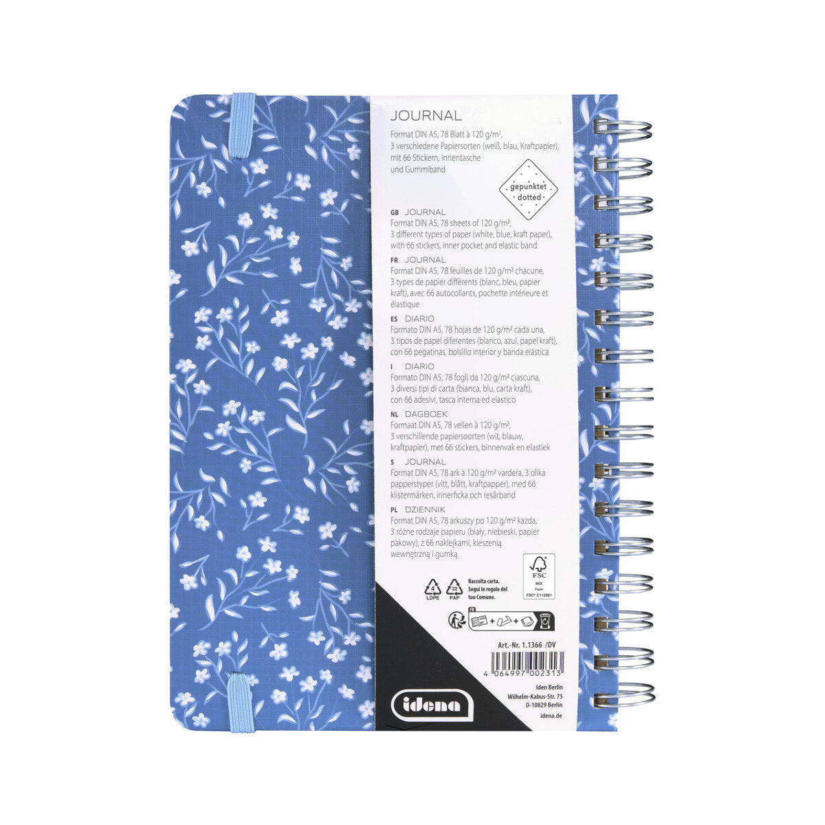 Idena Notizbuch Spiralbindung 78 Seiten gepunktet