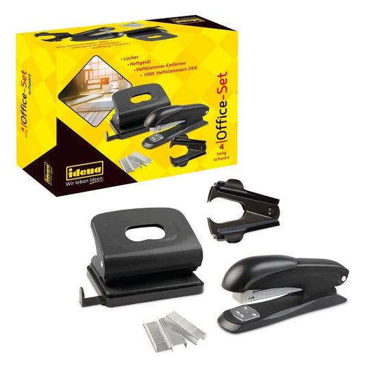 Idena Office Set Lochen und Heften schwarz, 4-teilig