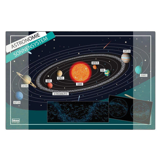 Idena Schreibtischunterlage mit zwei Einstecktaschen, Sonnensystem, FSC Mix, ca. 58,5 x 38,5 cm