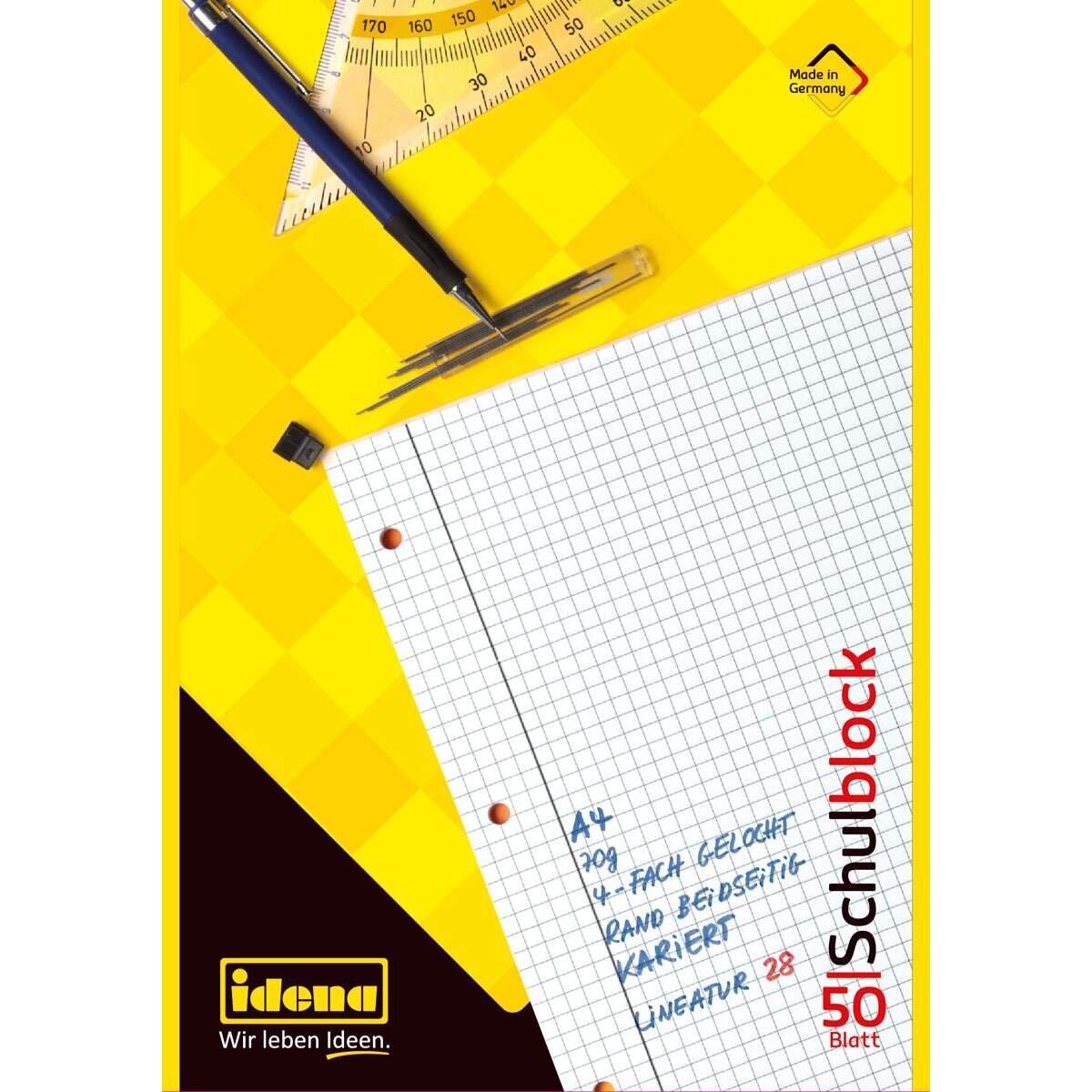 Idena Schulblock A4 kariert,50 Blatt,Lineatur 28