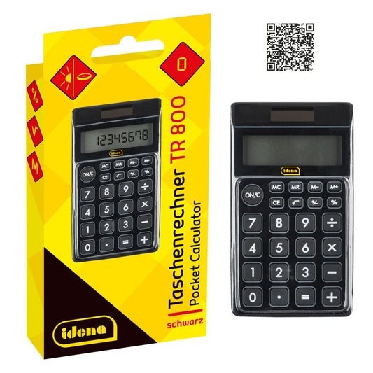 Idena Taschenrechner TR 800, 8-stelliges Display, Solar- und Batteriebetrieb, schwarz